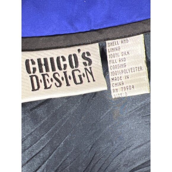 CHICO'S DESIGN 100% Silk Embroidered Jacket Mandarin Style Royal Blue Sz S EUC - Picture 4 of 5